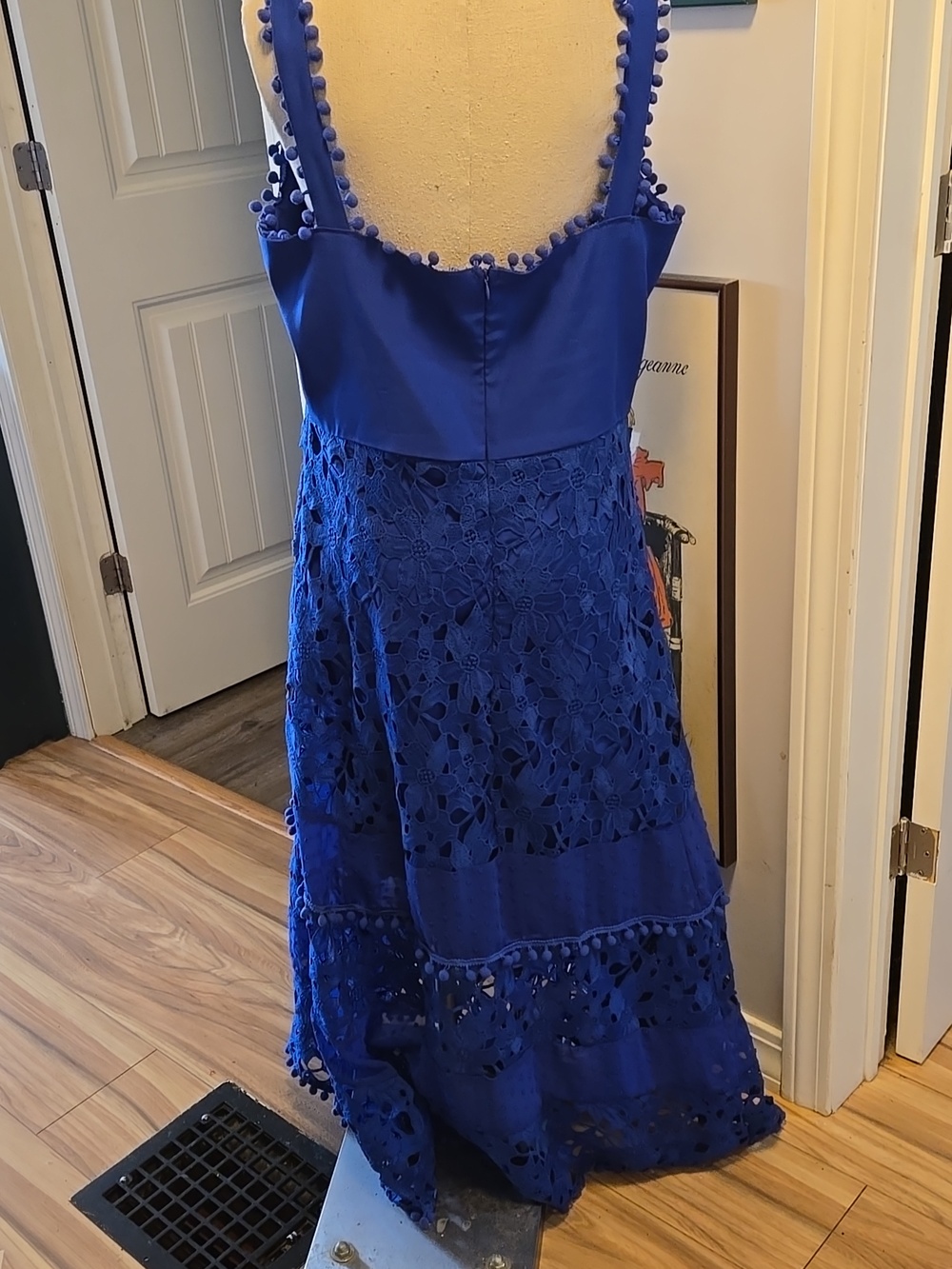 Boston Proper Mixed Media Lace Pom Pom Dress - Blue Womens XL EUC - Picture 6 of 9